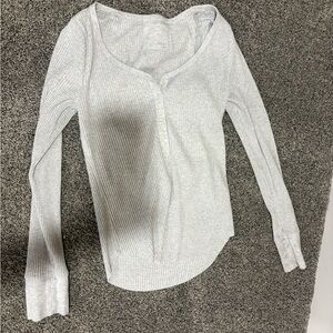 Aerie Light Gray Ribbed Long Sleeve Top